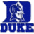 Blue and white pixelated graphic divided into four quadrants with Duke University logo, text about blue and white being best things in life.