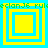 Four yellow and cyan square frames with green text "eclanJ6 rul" at top and bottom, each frame showing distinct nested square arrangements.