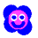 Pixelated flower-shaped icon with pink face and blue petals, displaying multiple facial expressions across frames.