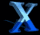 Three of three blue and white X-shaped icons on black backgrounds with gray dividers between