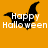Animated orange background with black bat silhouettes and white 'Happy Halloween' text in pixelated font.