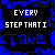 Pixelated blue and black contact sheet of 9 animated frames showing text animation for "Every step that I take is another mistake to you" with varying letter visibility across frames.