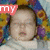 A baby in a colorful blanket with sunflowers, showing text overlays 'my', 'baby', and 'pie!' across different frames.
