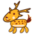 Pixelated yellow deer with brown spots, antlers, and a smiling expression on white background.