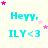 four identical turquoise text blocks reading "Heyy, ILY<3" with pink star animations above each block on a light background