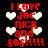 Red text and white hearts on black background, repeated in a pattern with animated heart movement