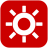 Red square icon with rounded corners containing a white sun symbol with eight rays extending from a central circle.