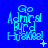 Blue background with light blue pixelated text reading "Go Admiral Byrd Hurray!" arranged in three lines, with small white pixelated symbols appearing and disappearing near the text.
