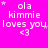 A bright pink background displays repeated white text reading 'ola kimmie loves you <3' with small star symbols, arranged in a pattern
