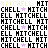 Animated sequence of pixelated text repeating 'MITCHELL' and 'MICH', with alternating color variations across frames.