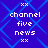 Blue background with light blue diamond pattern, white pixelated text reading 'channel five news' and 'xx' symbols in four identical quadrants