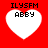 Four identical pixelated heart-shaped icons with red backgrounds, each displaying 'ILYSFM' above 'ABBY' in black text.
