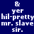 Blue background with white pixelated text reading 'yer hil-pretty mr. slave sir.' repeated twice in a mirrored layout.