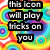 Pixelated text reads "this icon will play tricks on you" over a rainbow-colored, swirling, psychedelic background with circular patterns.