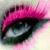 Two side-by-side animated frames of a stylized eye with colored eyelashes, pink on the left and green on the right, against a light background.