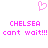 Pixelated pink heart symbol above two identical text blocks reading 'CHELSEA cant wait!!!' in bold uppercase letters.