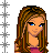 Pixelated image of a woman with long brown hair and blue eyes, surrounded by red text about love leaving memory and heartache.