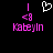 Pixelated pink text 'Katelyn' with a purple arrow and white heart icon above it on black background.