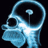 Two side-by-side pixelated head silhouettes with internal brain-like structures, one blue and one yellow, against a black background.