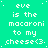 A static image with a bright green background displaying repeated text in white pixelated font, including 'eve is the macaroni to my cheese<3' and variations.