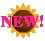 Five pixelated sunflower icons with brown centers and yellow petals, each overlaid with 'NEW!' text in distinct colors against a gray background.