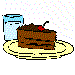 Pixel art of four distinct scenes: chocolate cake with cherry, footprints with arrows, a person's face, and an eagle emblem on a circular badge.
