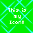 Green background with cyan diamond lattice pattern and white pixelated text reading "This is my Icon!!" in four identical quadrants.