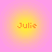 Four identical pixelated yellow circles on pink background with orange text 'Julie' in each circle.