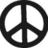 Black peace symbol on white background, rendered in pixelated style with visible dithering and anti-aliasing effects.