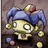Pixelated cartoon character with large white eyes, blue jester hat with yellow and red pom-poms, golden body, and scattered gold coins on dark background.