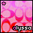 Pixelated pink and red circular pattern with 'alyssa' text and small star in top-left corner, showing animation changes in text color.