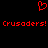 Red pixelated heart symbol above repeated red text 'Crusaders! Crusaders!' on black background.