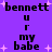 Purple background with pixelated text reading 'bennett u r my babe' in two vertical , surrounded by pink star shapes