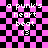 Pixelated text 'a punk's heart beat <3' on a pink and black checkered background with animated distortion effects.