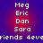 Pixelated text list of names over gradient background with repeated text elements.