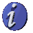 Blue circular icon with white lowercase 'i' and dot, showing four distinct animation frames of the letter's shadow shifting across its surface.