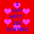 Red background with pink heart shapes and blue text reading "I LUV HOTT ICE SKATERZ" arranged in a pattern