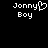 Pixelated white text 'Jonny Boy' on black background with heart symbol replacing the 'y' in Jonny.