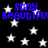 Blue pixelated text 'stay beautiful' repeats across a black background with white stars, some of which shift position between frames.