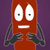 Static pixel art icon of a red rectangular character with large white eyes, small black pupils, and a straight mouth against a purple background.