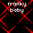 Red diamond lattice pattern with white text 'franky baby' repeated across black background, animated as shifting