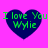 Four identical dark blue heart shapes on a bright pink background, each containing green text reading "I love You Wylie" with "Wylie" in a smaller font below "I love You".