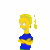 Pixelated cartoon character with yellow skin and blonde hair in a ponytail, wearing blue top, shown from multiple angles against white background.