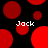 Black background with red circles of varying sizes; four instances of the text 'Jack' in white pixelated font positioned around the image.
