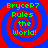 Four identical spiral patterns with red and blue concentric rings and green text reading 'BryceP7 Rules the World!' in pixelated font.