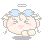 Pixelated angel icon with light blue hair, pink cheeks, and a heart-shaped mouth in four variations showing different wing positions.