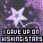 Animated icon with repeating text "I GAVE UP ON WISHING STARS" over purple star background, stars change from solid to dotted patterns.