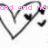 A pixelated heart outline with a black heart symbol inside, overlaid with partially visible pink text reading 'and and ne' on a white background.