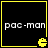 Four identical black square with yellow borders, each containing white text 'pac-man' and a yellow Pac-Man character icon at bottom-right