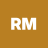 White pixelated letters RM on solid brown background with slight white outline effect